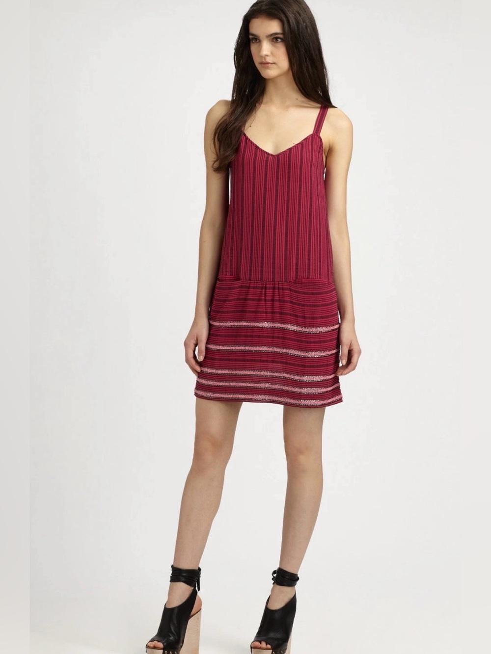 Theory | Sially E Ingrained drop waist beaded mini dress Women’s size 8 stripe
